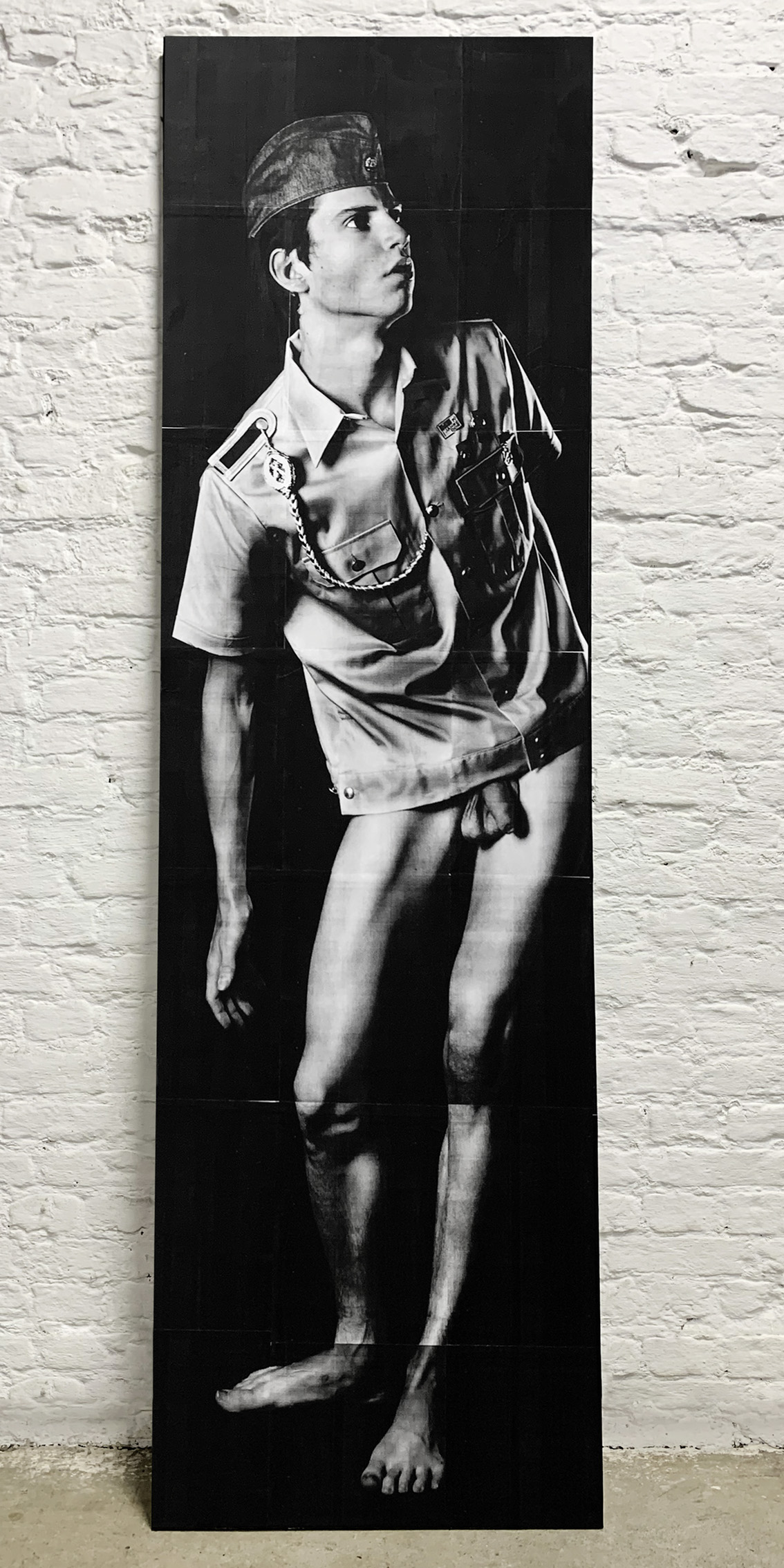 DDR GRENZTRUPPEN, laserprint, charcoal and varnish on plywood 175 x 50 cm